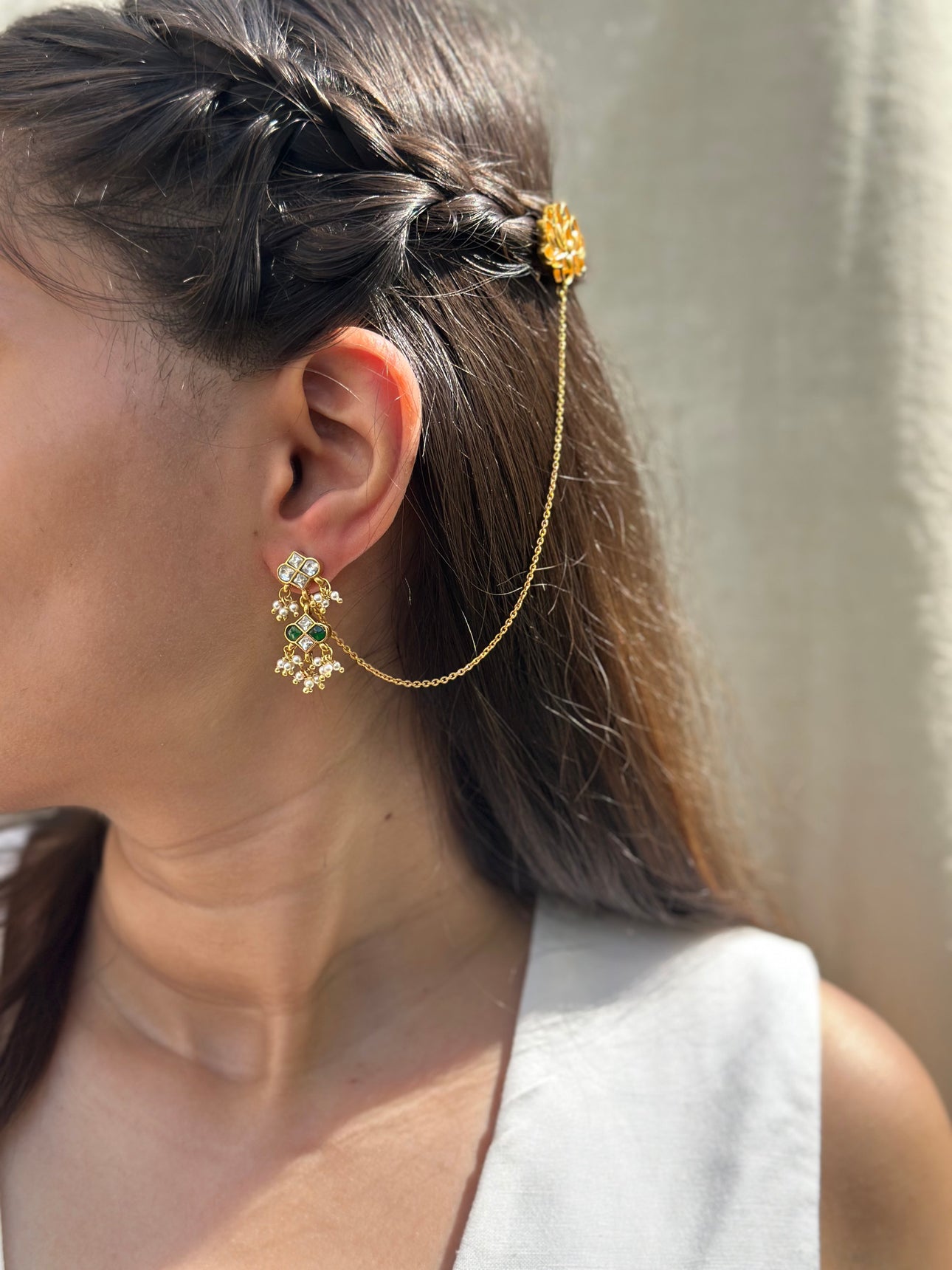 Handcrafted Polki statement earrings by Eterno India.