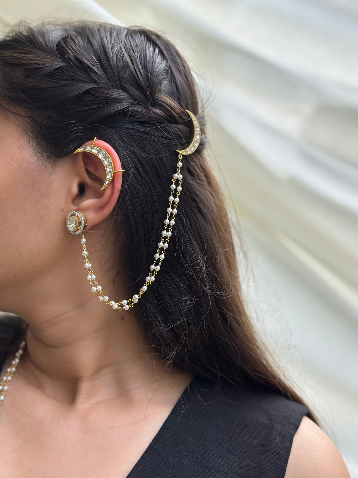 Chaand pearl sterling silver hairchain pair – Eterno India