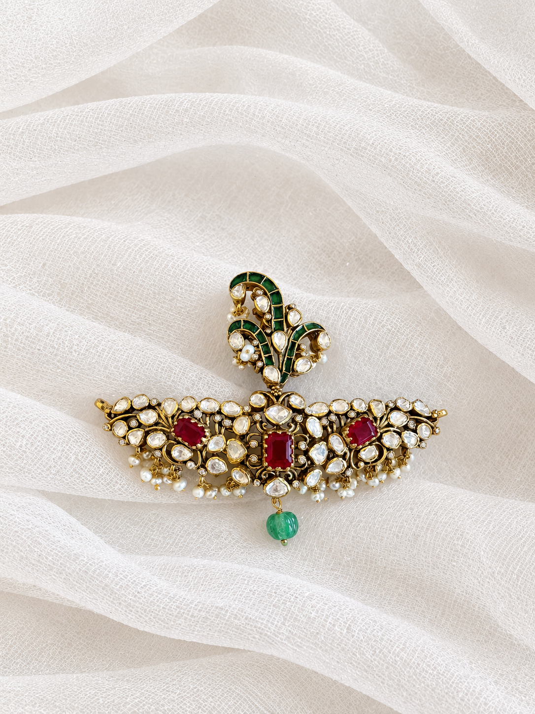 Huzoor Sarpech sterling silver sarpech with Polki, emerald and ruby stone detailing – Eterno India