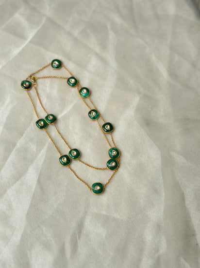 Emerald Cut and Kundan 92.5 fine silver gold plated 30-inch long statement necklace