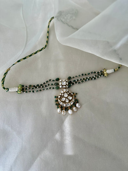 Natural pearl emerald and Moissanite Polki 92.5 fine silver gold plated statement choker