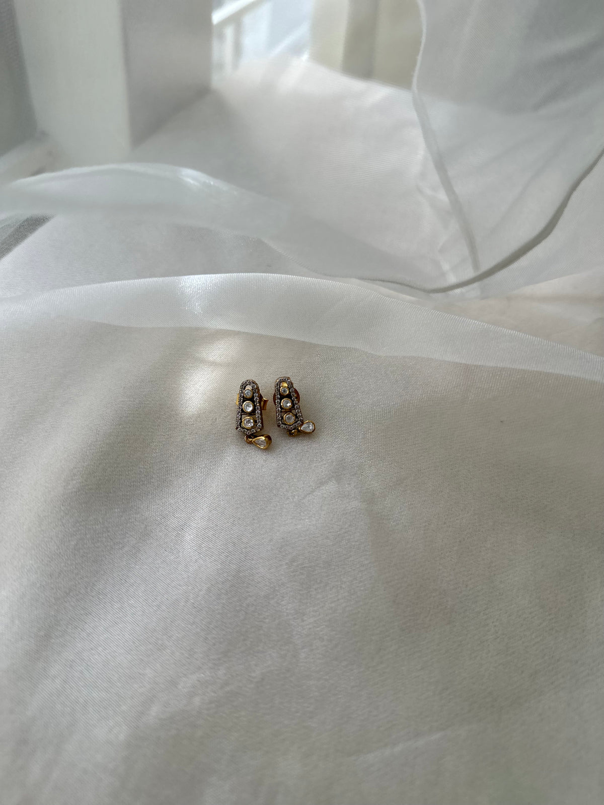 Moissanite Polki and Swarovski CZ 92.5 fine silver gold plated statement jewellery