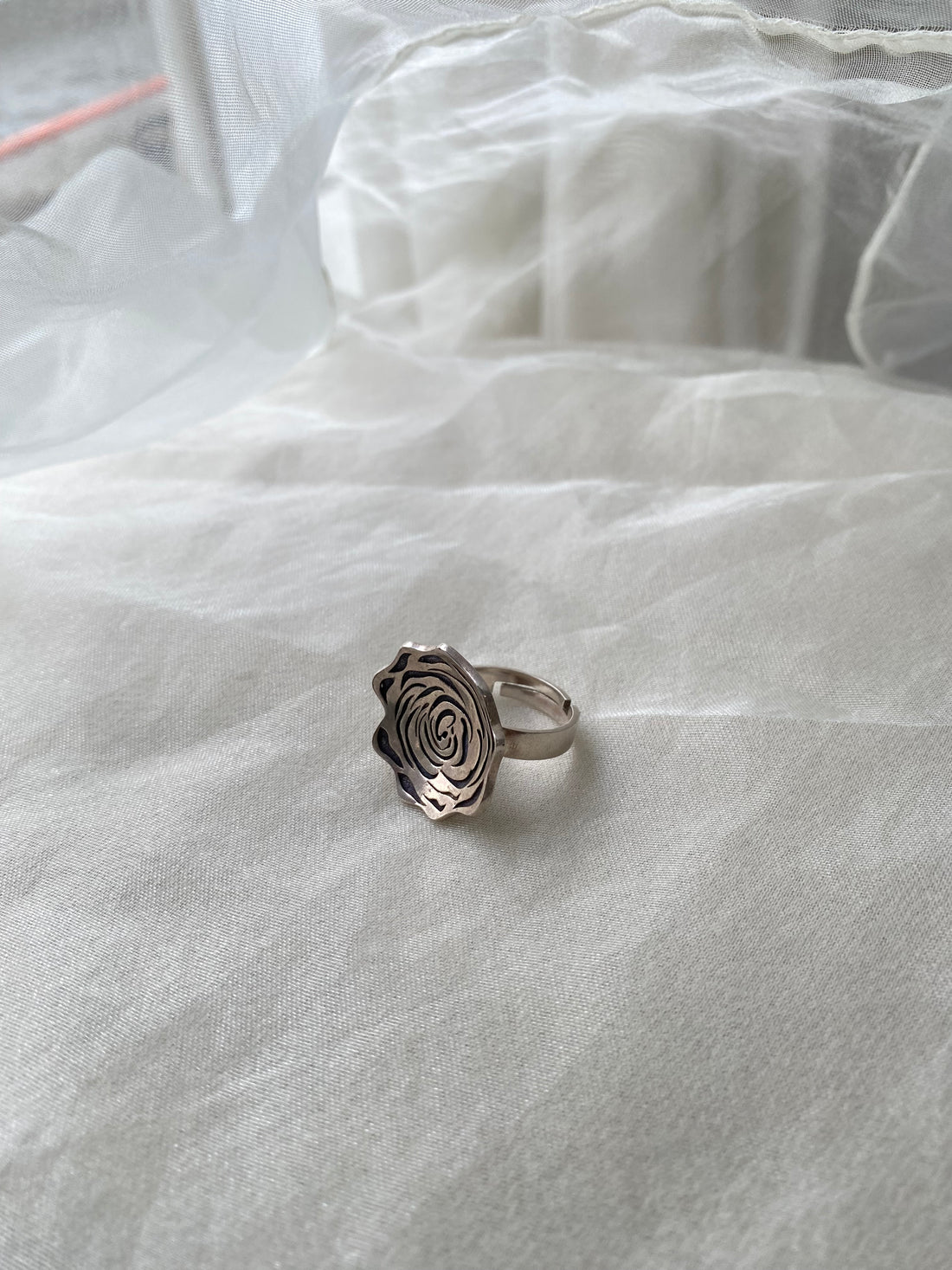 Silver Rose Ring (Adjustable Band)