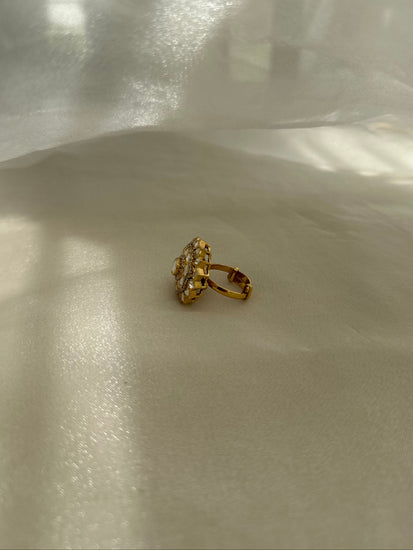 Moissanite Polki and Swarovski CZ 92.5 fine silver gold plated adjustable statement ring