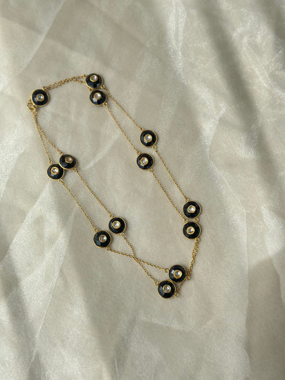 Black Onyx and Kundan 92.5 fine silver gold plated 34-inch statement necklace