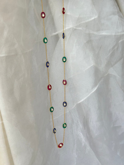 Blue Lapis Emerald Cut and Ruby Cut 92.5 fine silver gold plated 34-inch statement necklace