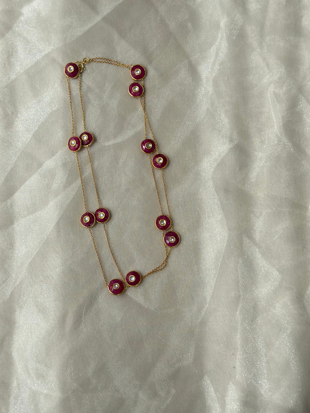 Ruby Cut 92.5 fine silver gold plated 36-inch long statement necklace
