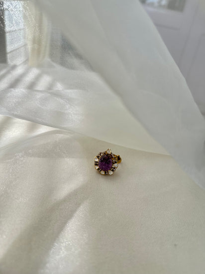 Carved Amethyst Moissanite Polki and Swarovski CZ 92.5 fine silver gold plated statement ring