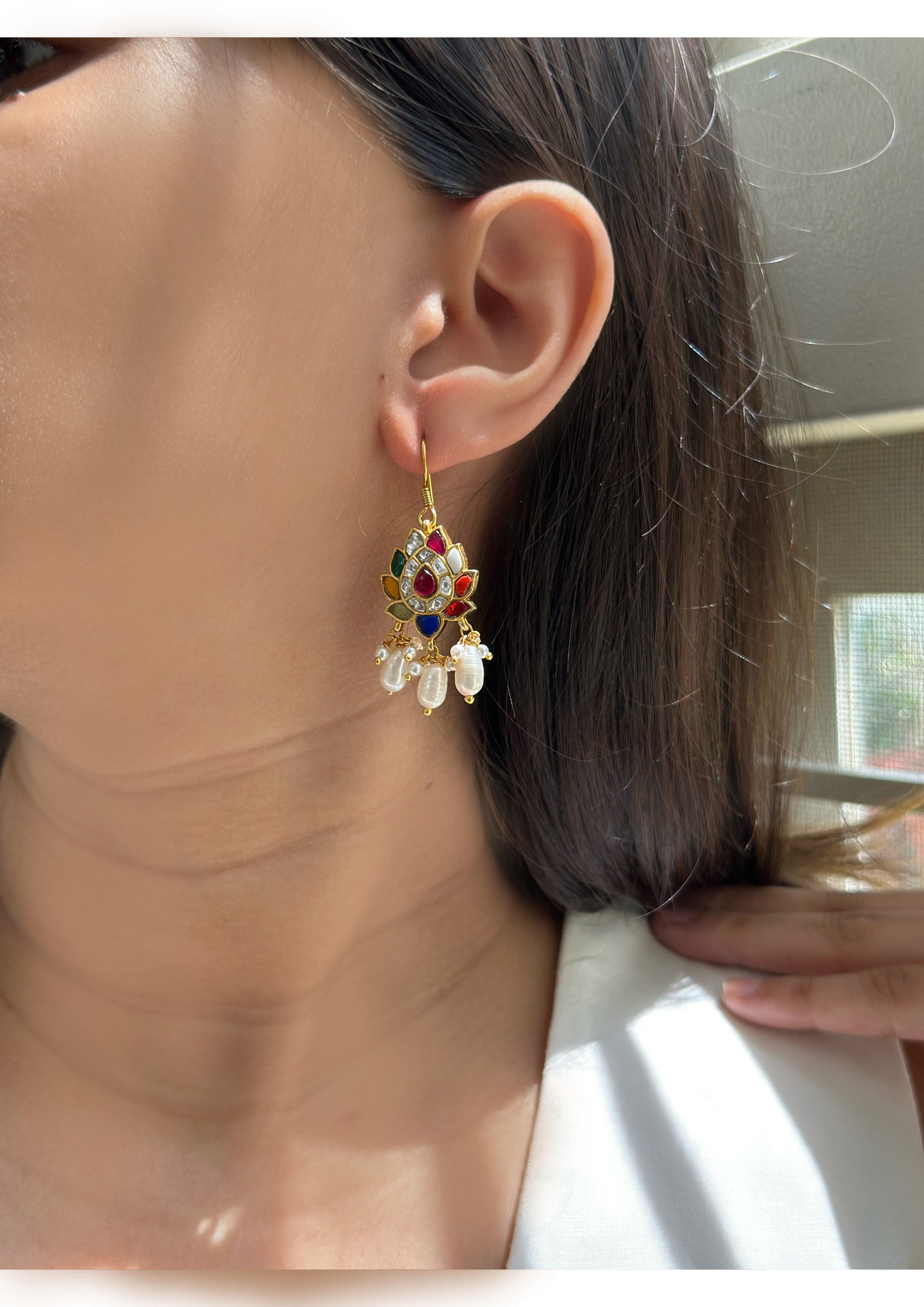 Navratna Lotus Earrings