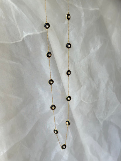 Black Onyx and Kundan 92.5 fine silver gold plated 34-inch statement necklace
