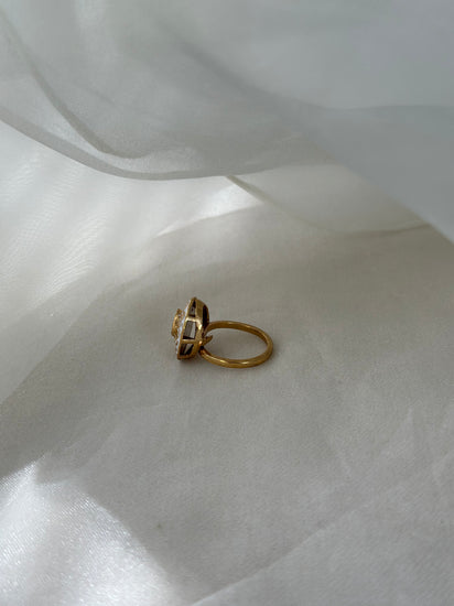 White enamel and Moissanite Polki 92.5 fine silver gold plated adjustable statement ring