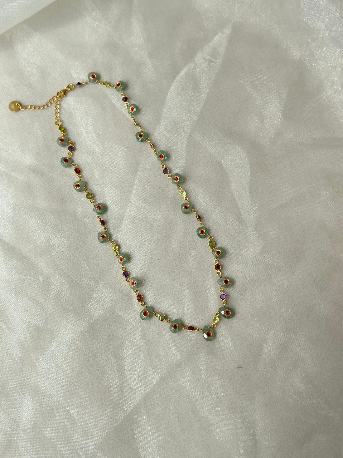 Green Aventurine and Pink Kundan 92.5 fine silver gold plated statement necklace