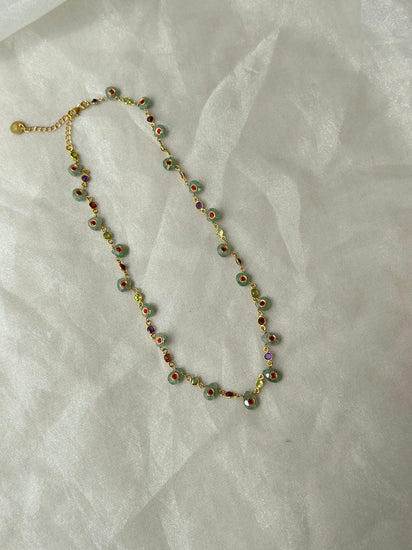 Green Aventurine and Pink Kundan 92.5 fine silver gold plated statement necklace