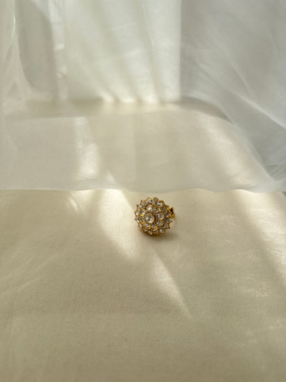 Moissanite Polki and Swarovski CZ 92.5 fine silver gold plated adjustable statement ring