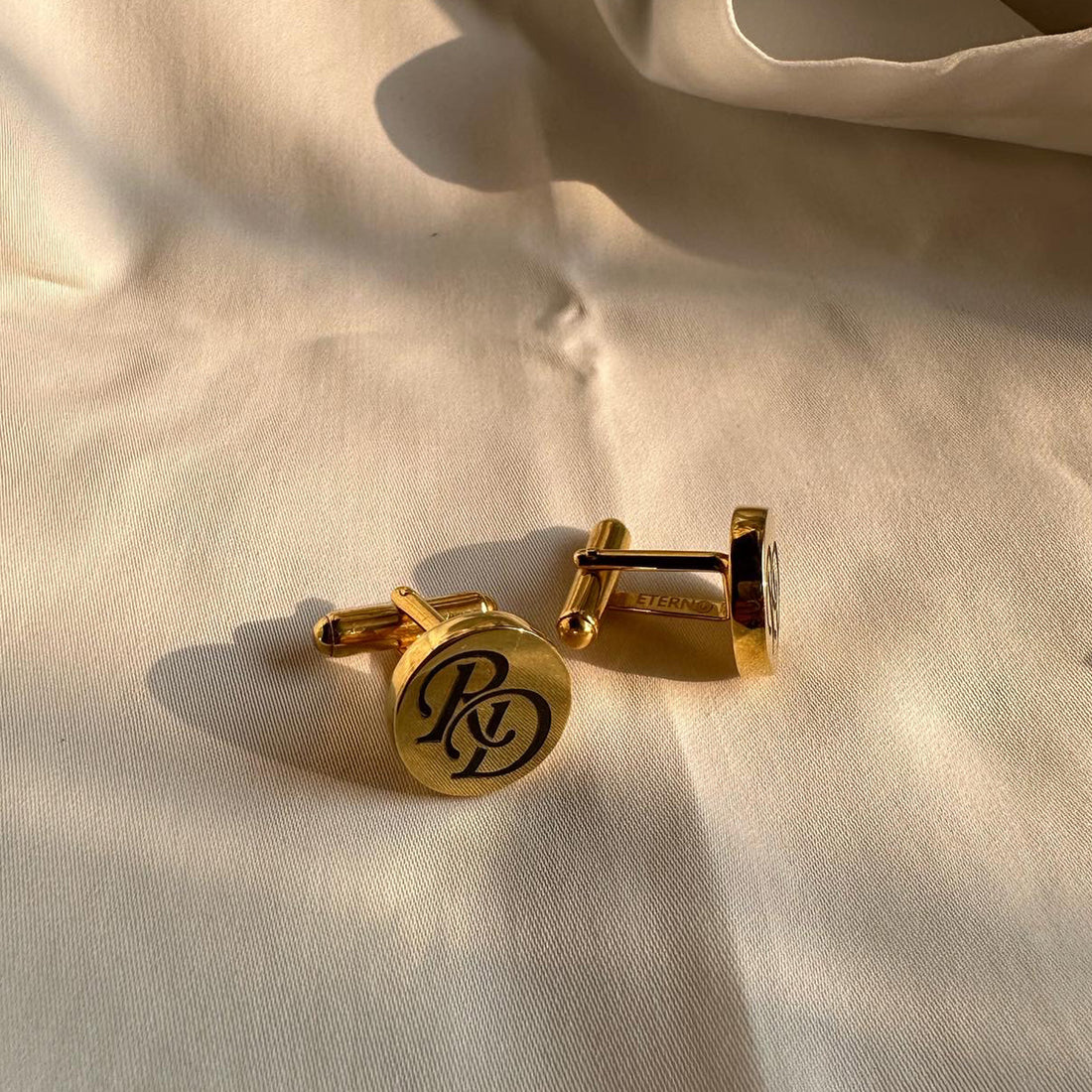 Custom Engraved Monogram Cufflinks | Gold Plated Silver Pair