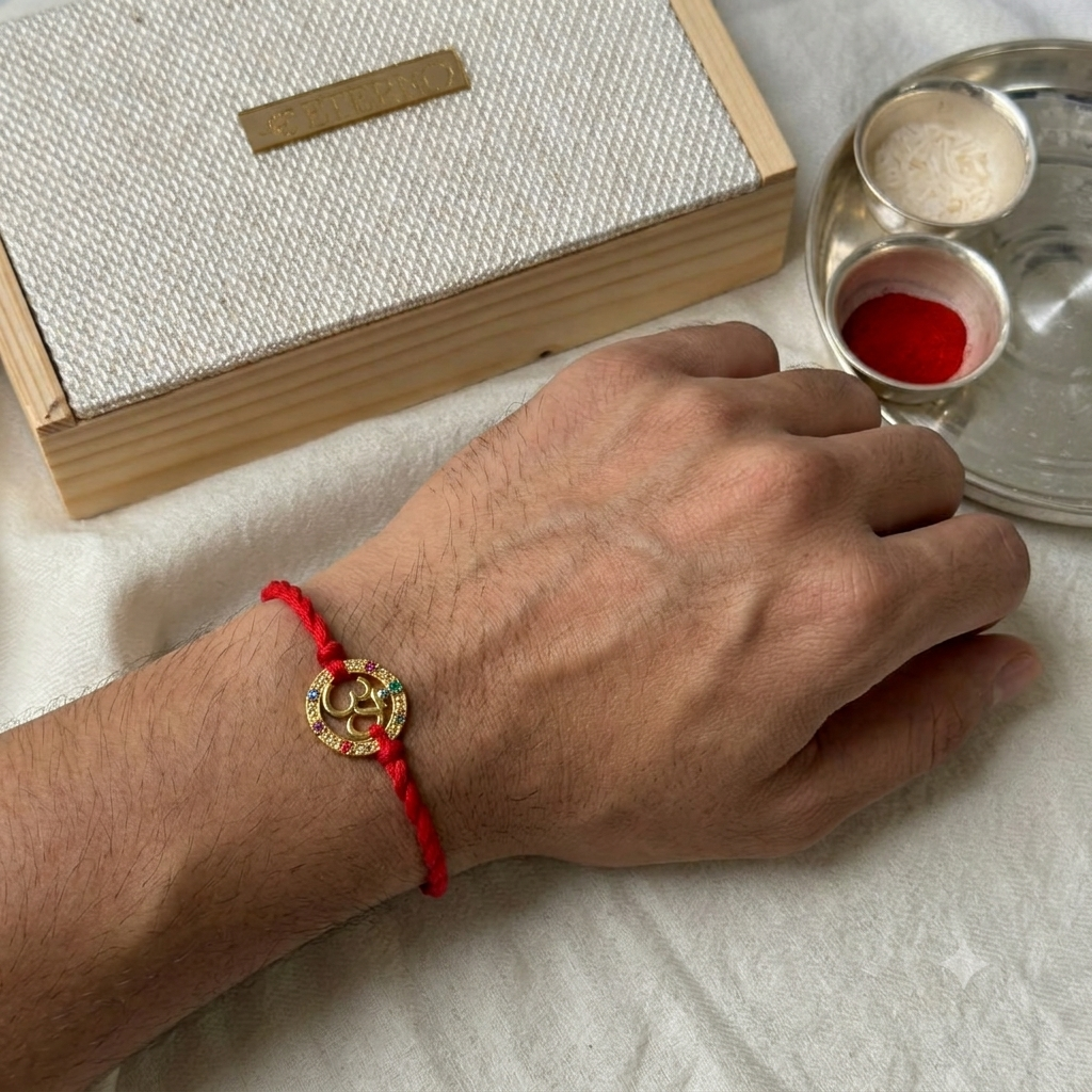 Navratna Om Rakhi Cum Pendant (92.5 Fine Silver)