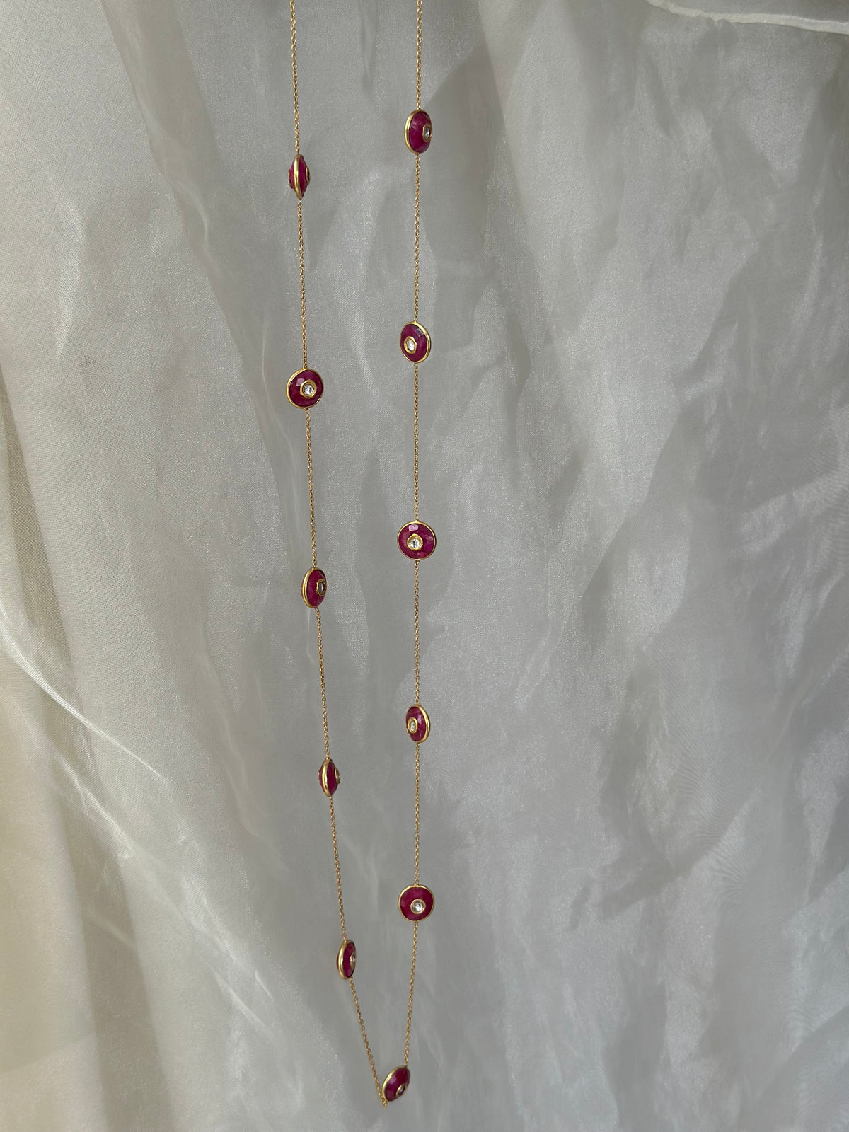 Ruby Cut 92.5 fine silver gold plated 36-inch long statement necklace
