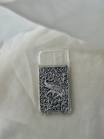 OG Elephant sterling silver mobile cover with oxidised elephant and floral motif – Eterno India