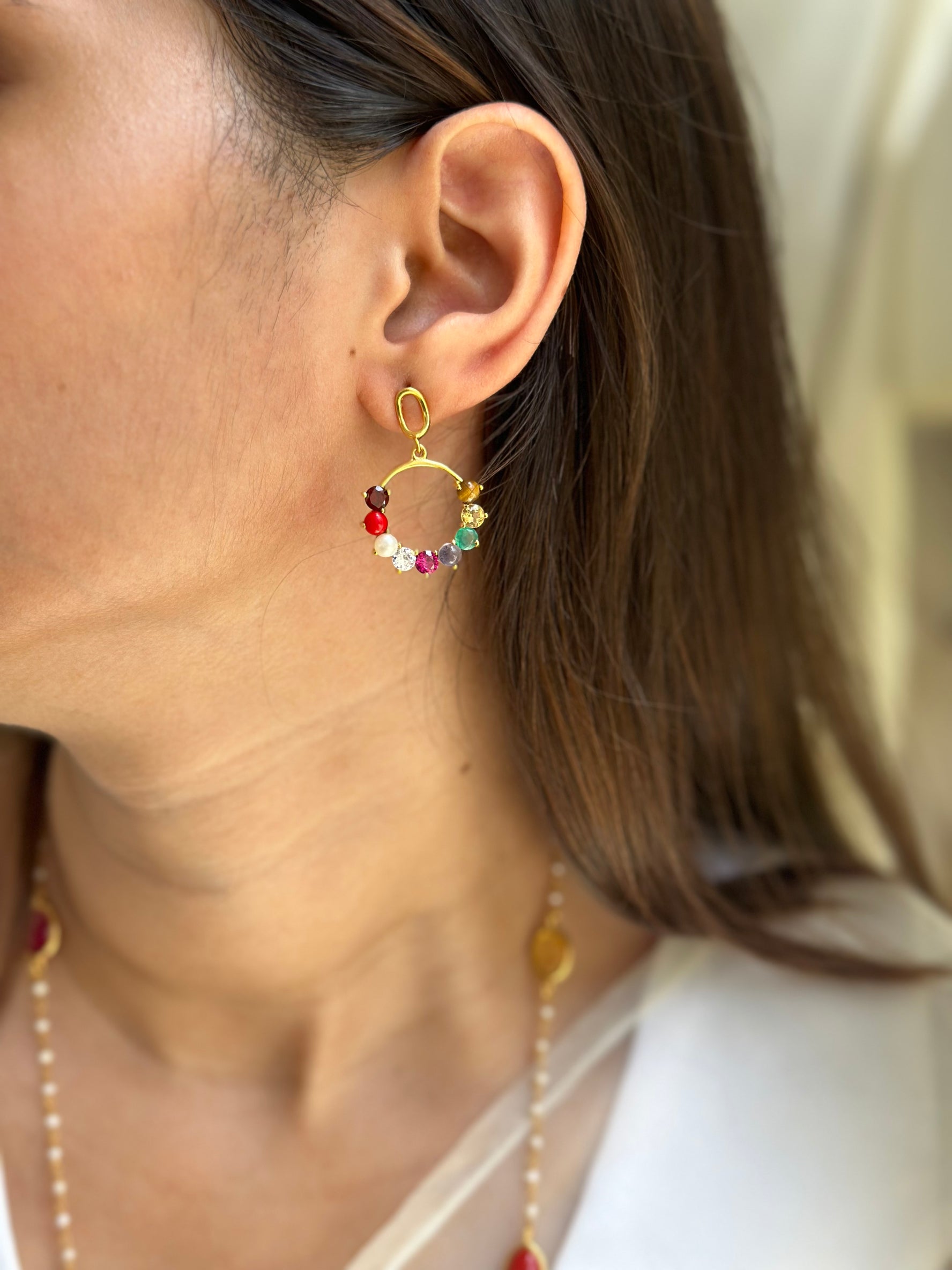 Navratna Dangler Earrings
