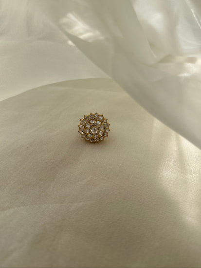 Moissanite Polki and Swarovski CZ 92.5 fine silver gold plated adjustable statement ring