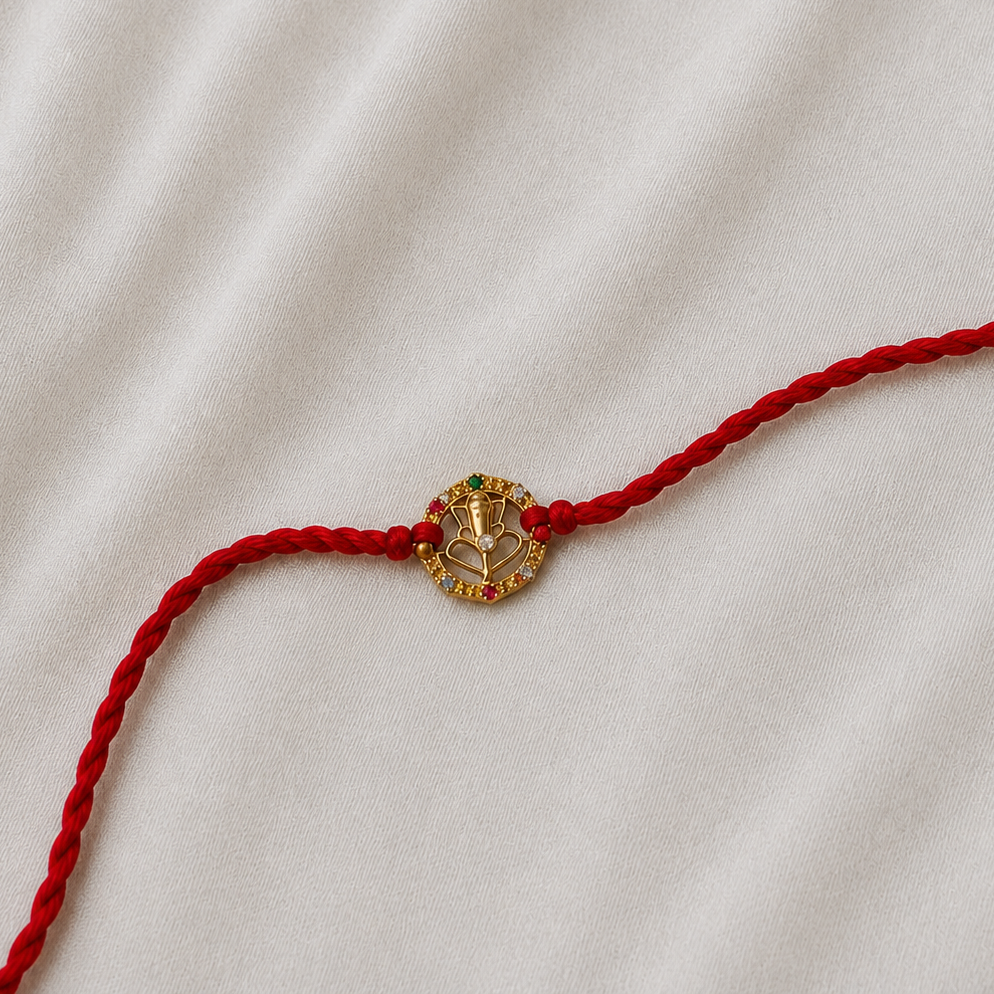 Navratna Ganesha Rakhi cum pendant in 92.5 fine silver with nine gemstones – Eterno India