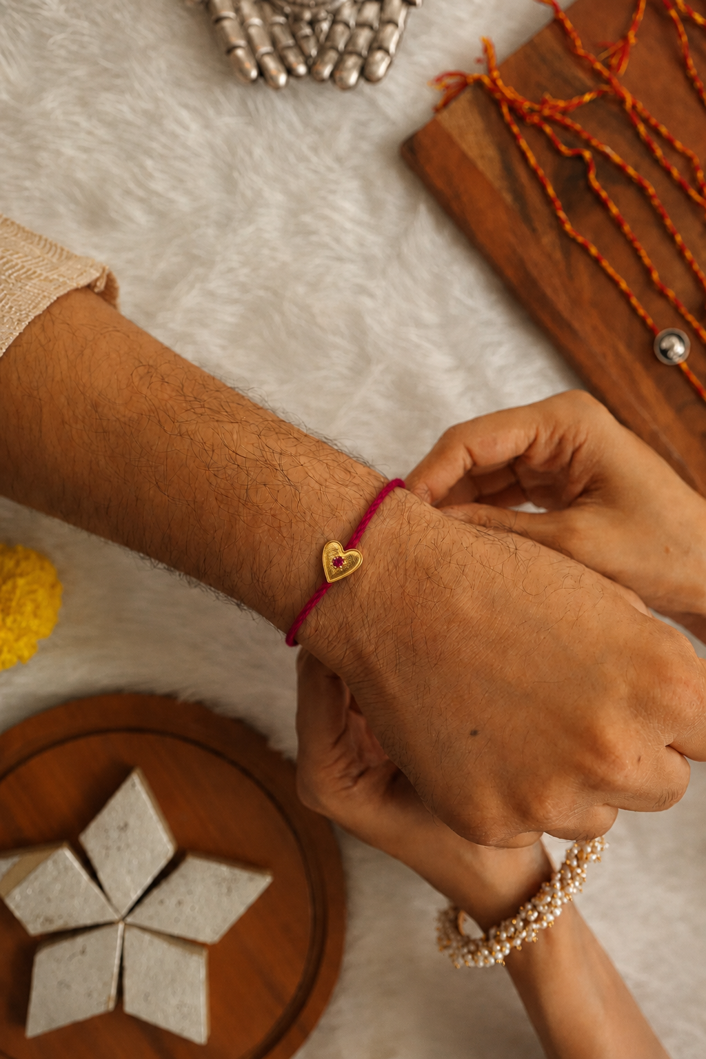 Heart Ruby Rakhi ( 92.5 Fine silver)