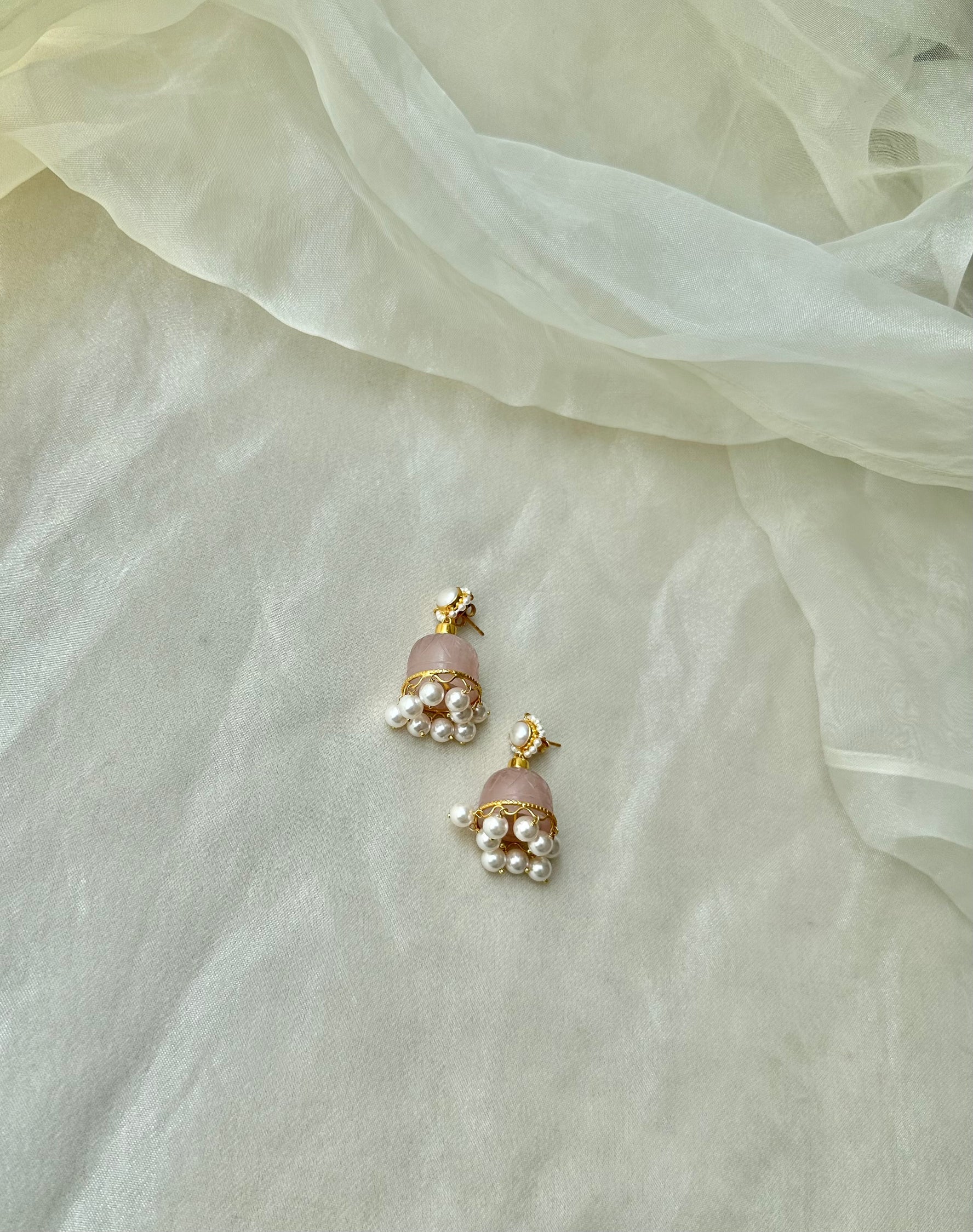 Rose Quartz- Pearl Jhumkis