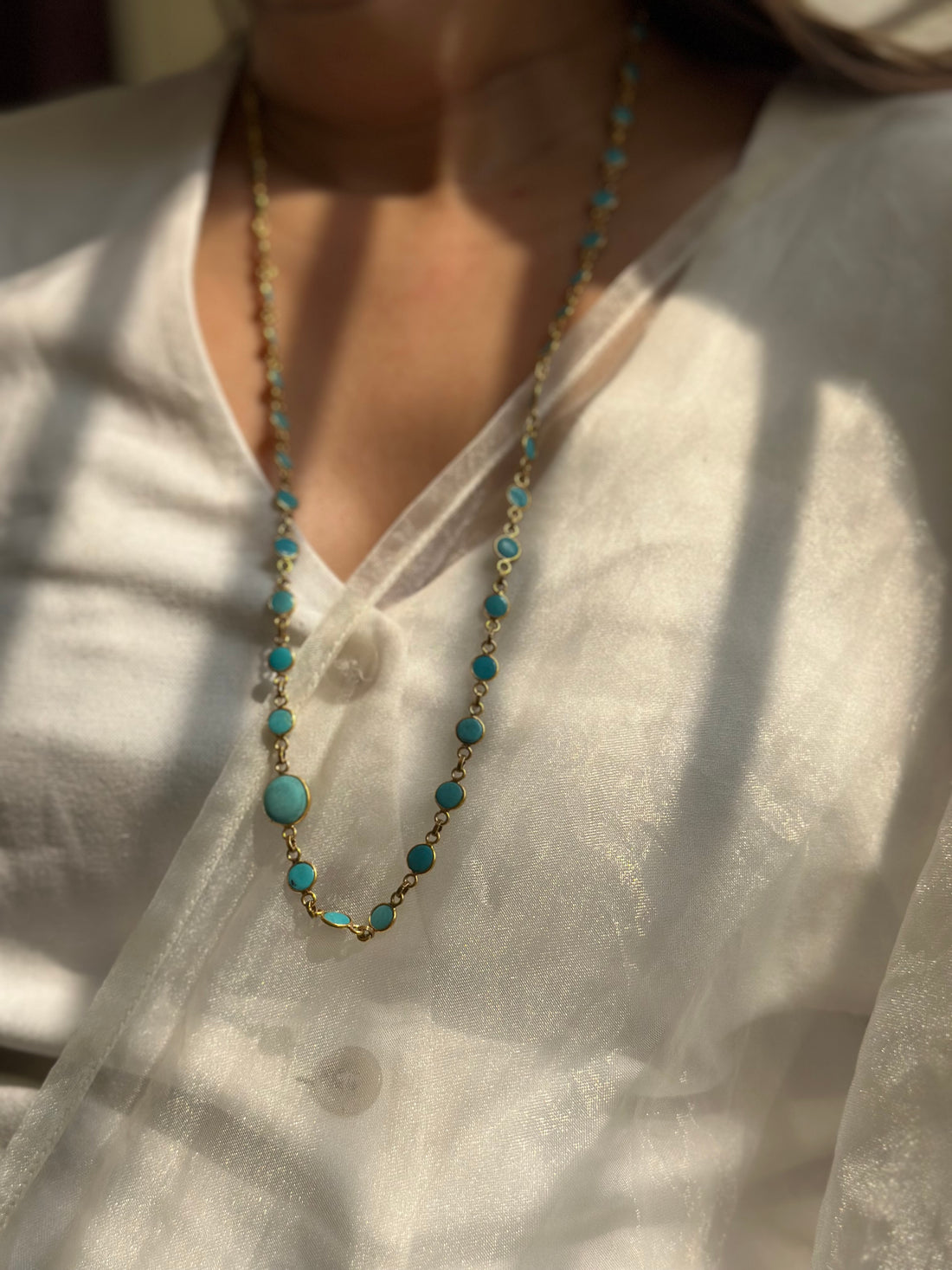 Firoza Long Chain (Natural Turquoise)