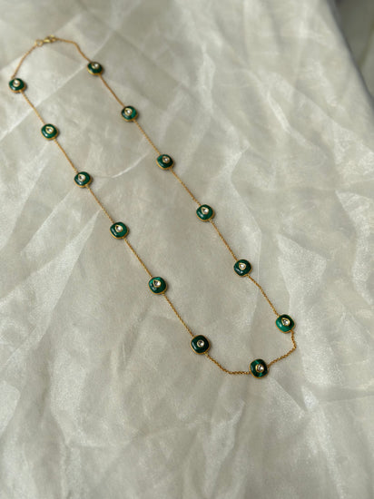 Emerald Cut and Kundan 92.5 fine silver gold plated 30-inch long statement necklace