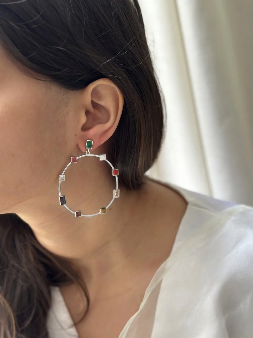Navratna Hoop Earrings