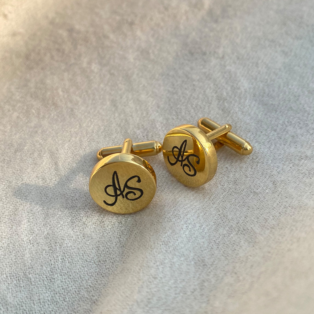 Custom Engraved Monogram Cufflinks | Gold Plated Silver Pair