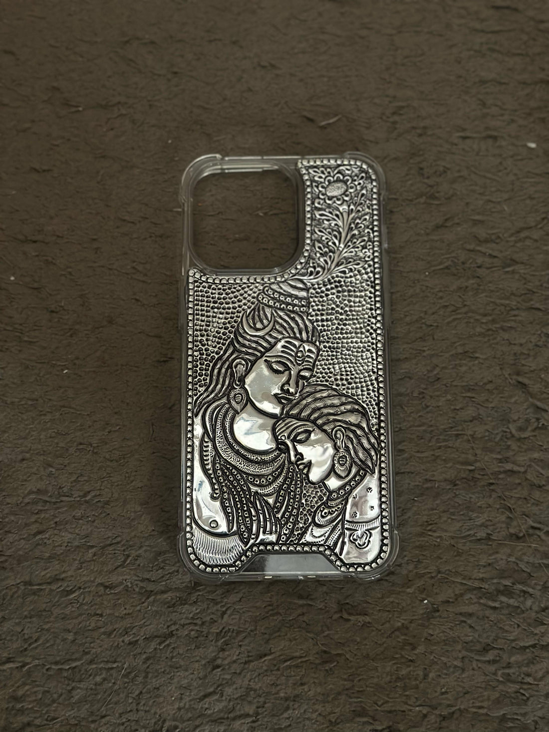 Silver Phone Cover (Mobile Cover) -Lord Shiva Parvati
