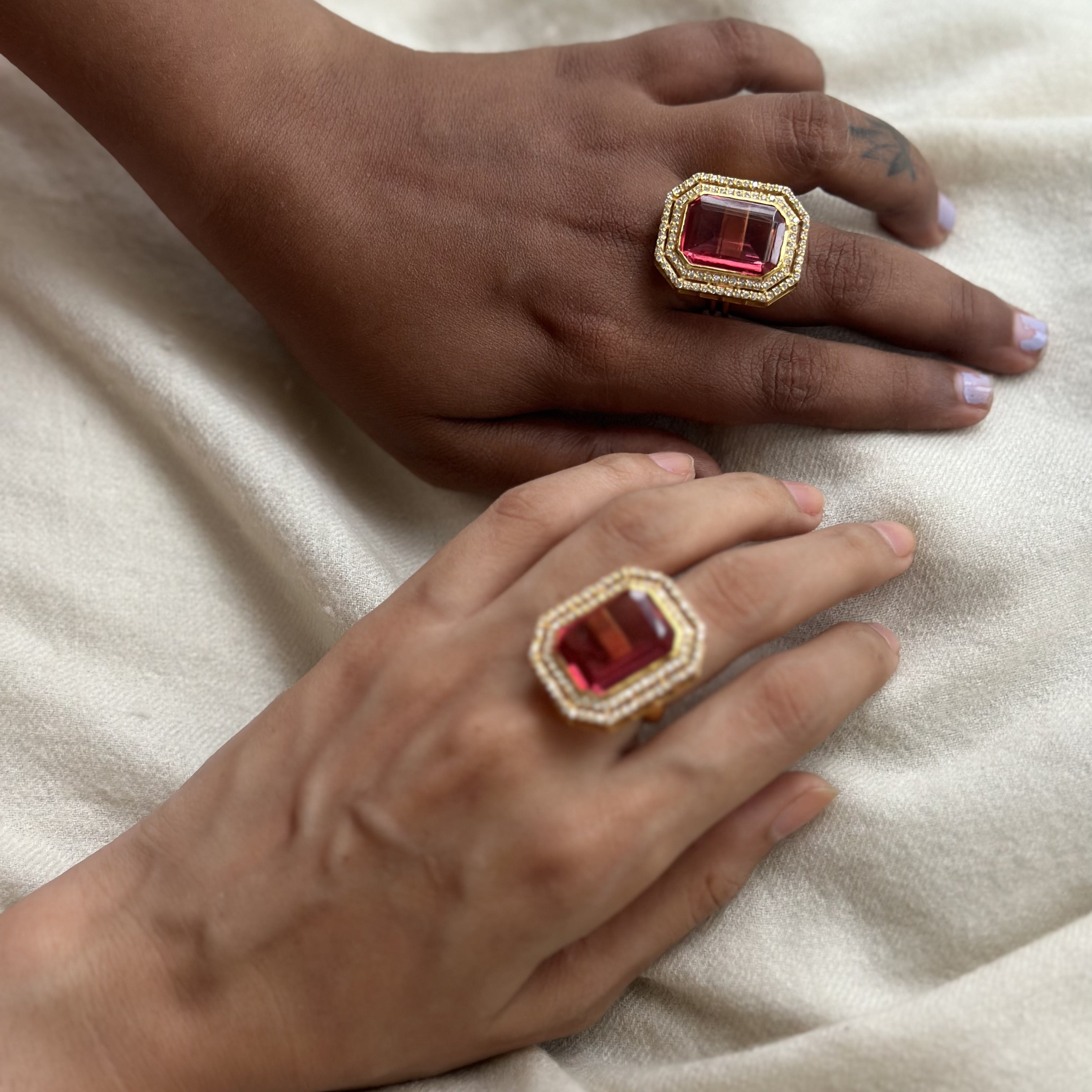 Elizabeth Ring | Adjustable Gold-Plated Sterling Silver Rubellite Ring