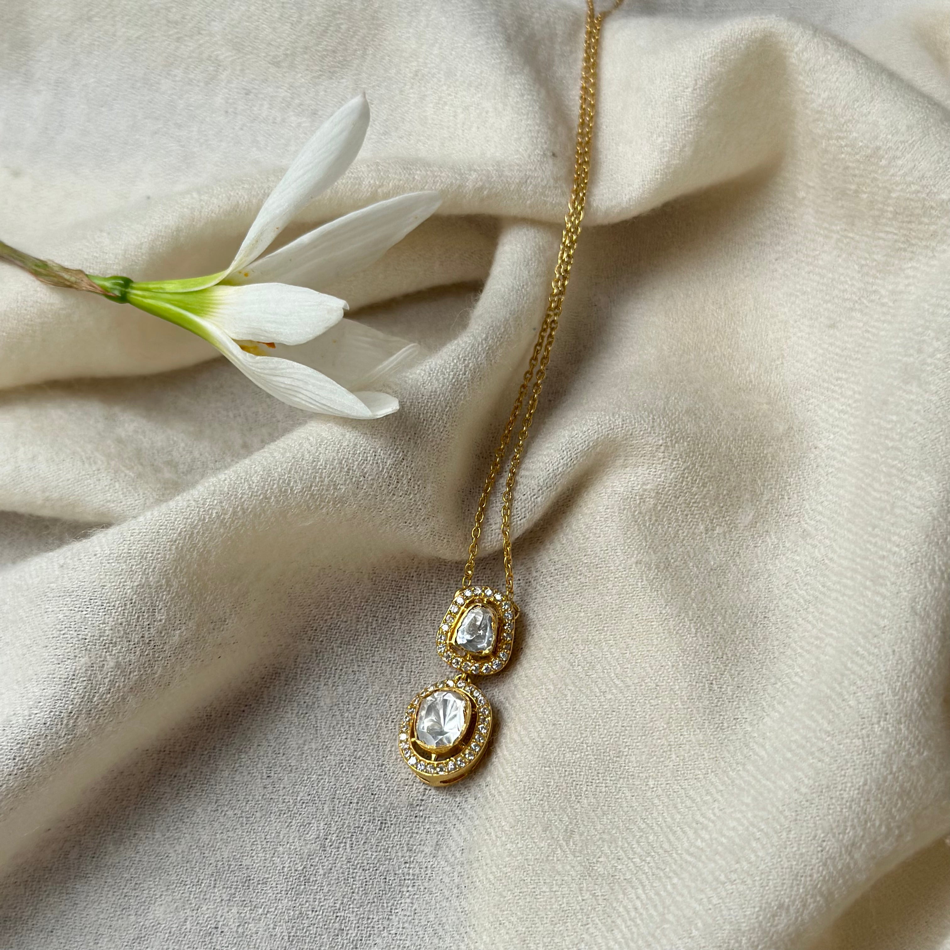 Meera Chain – Moissanite Pendant in 92.5 Silver & Gold