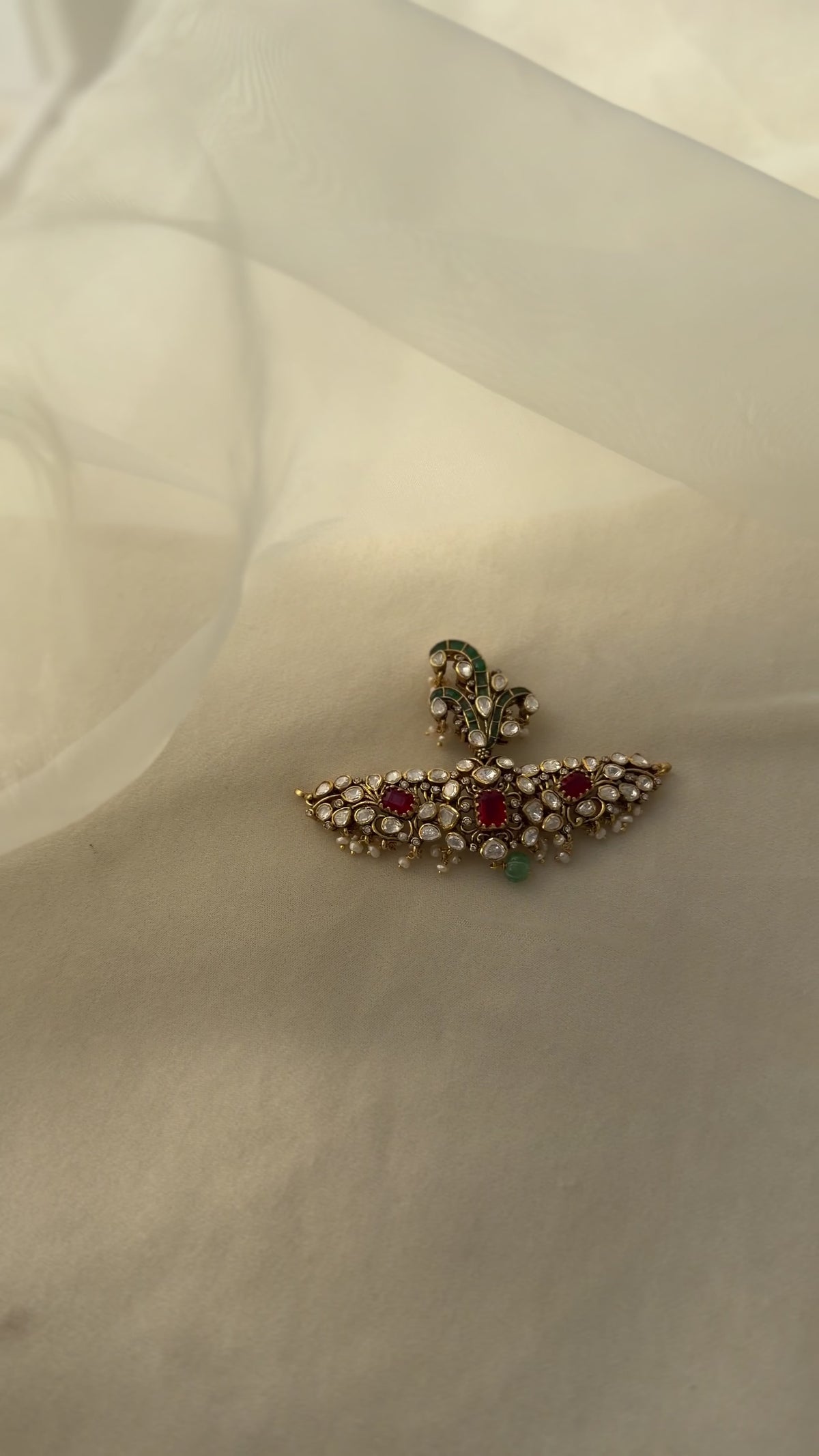Huzoor Sarpech sterling silver sarpech with Polki, emerald and ruby stone detailing – Eterno India